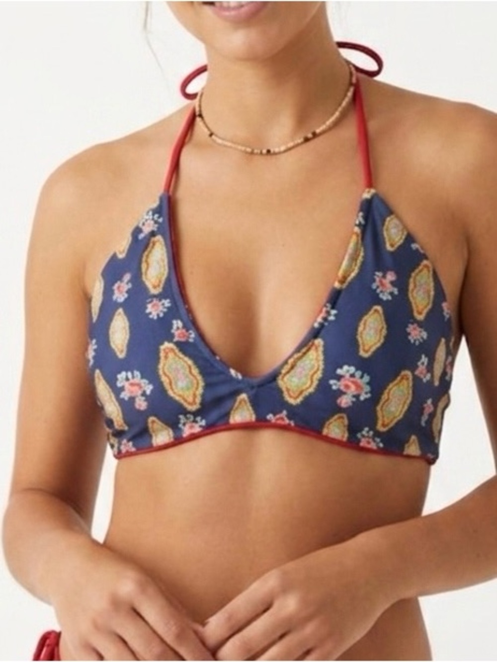 Mary Grace Swim Floral Patterned Bikini Top - Red and Blue
